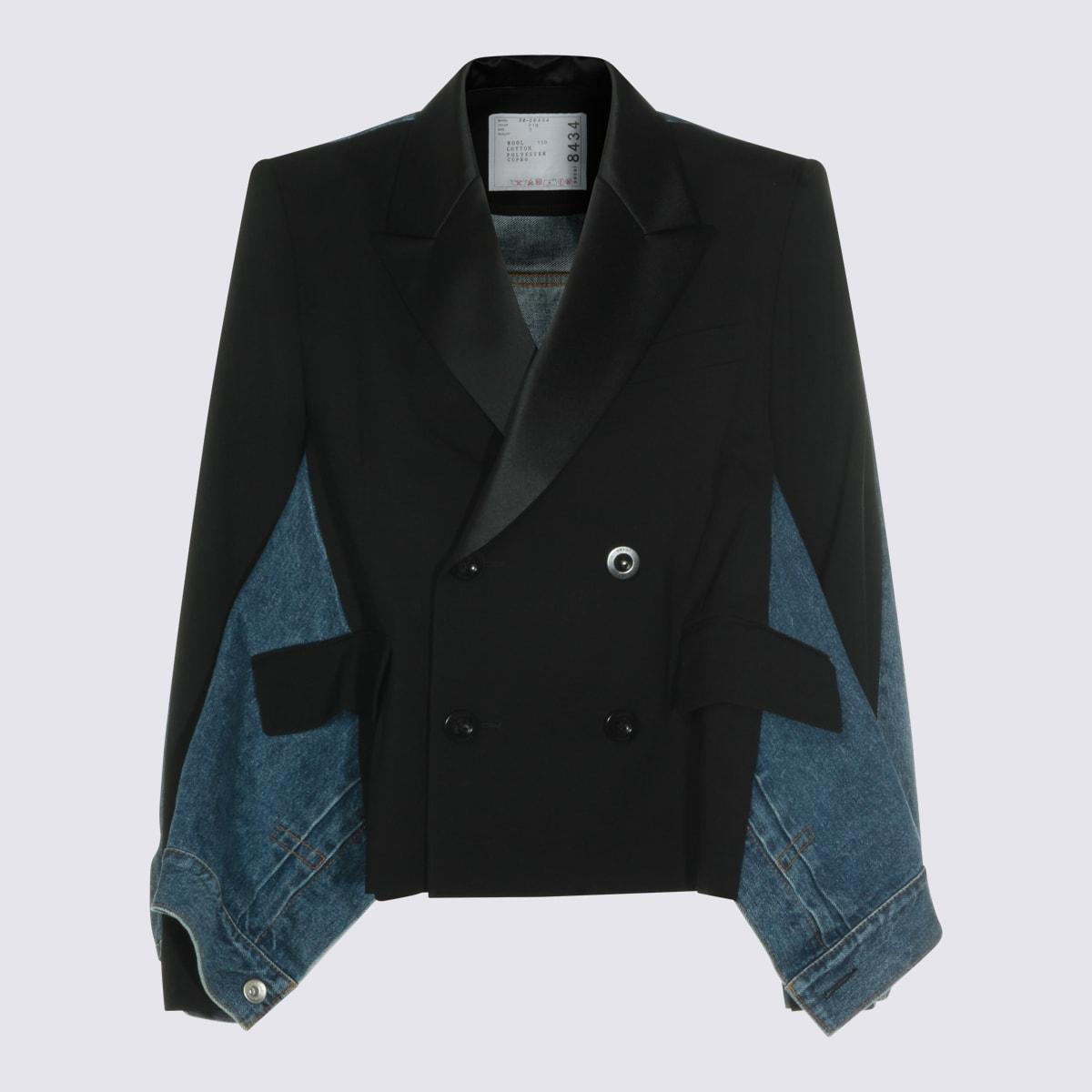 sacai black and denim wool jacket
