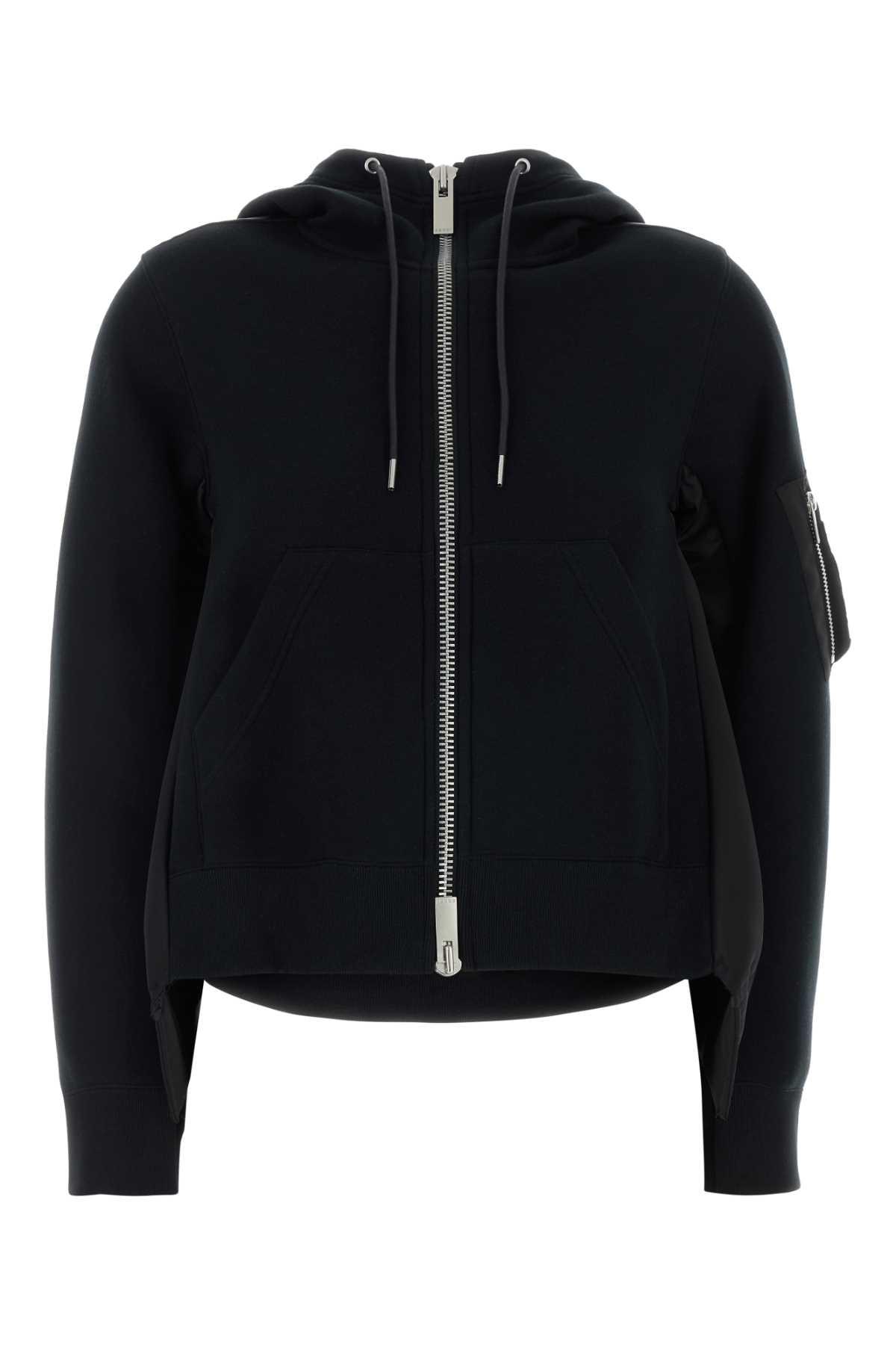 sacai black cotton blend and nylon sweatshirt