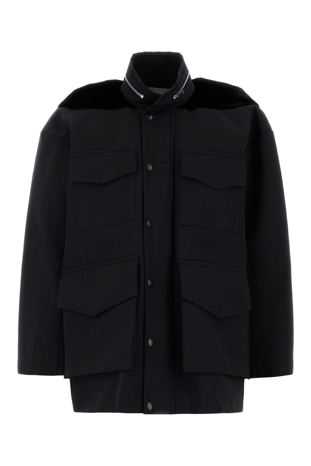 sacai black grosgrain oversize jacket