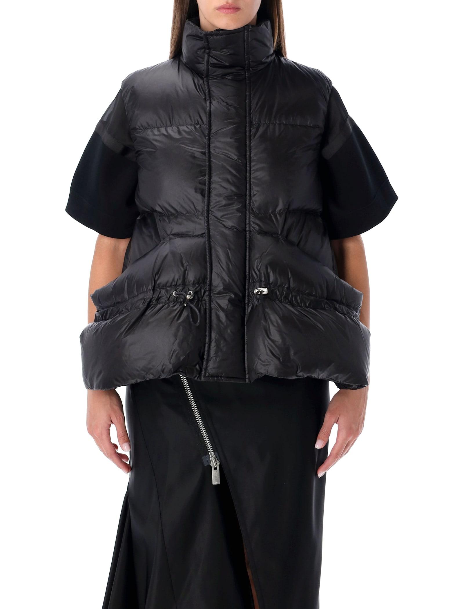 sacai black technical fabric padded vest with high collar