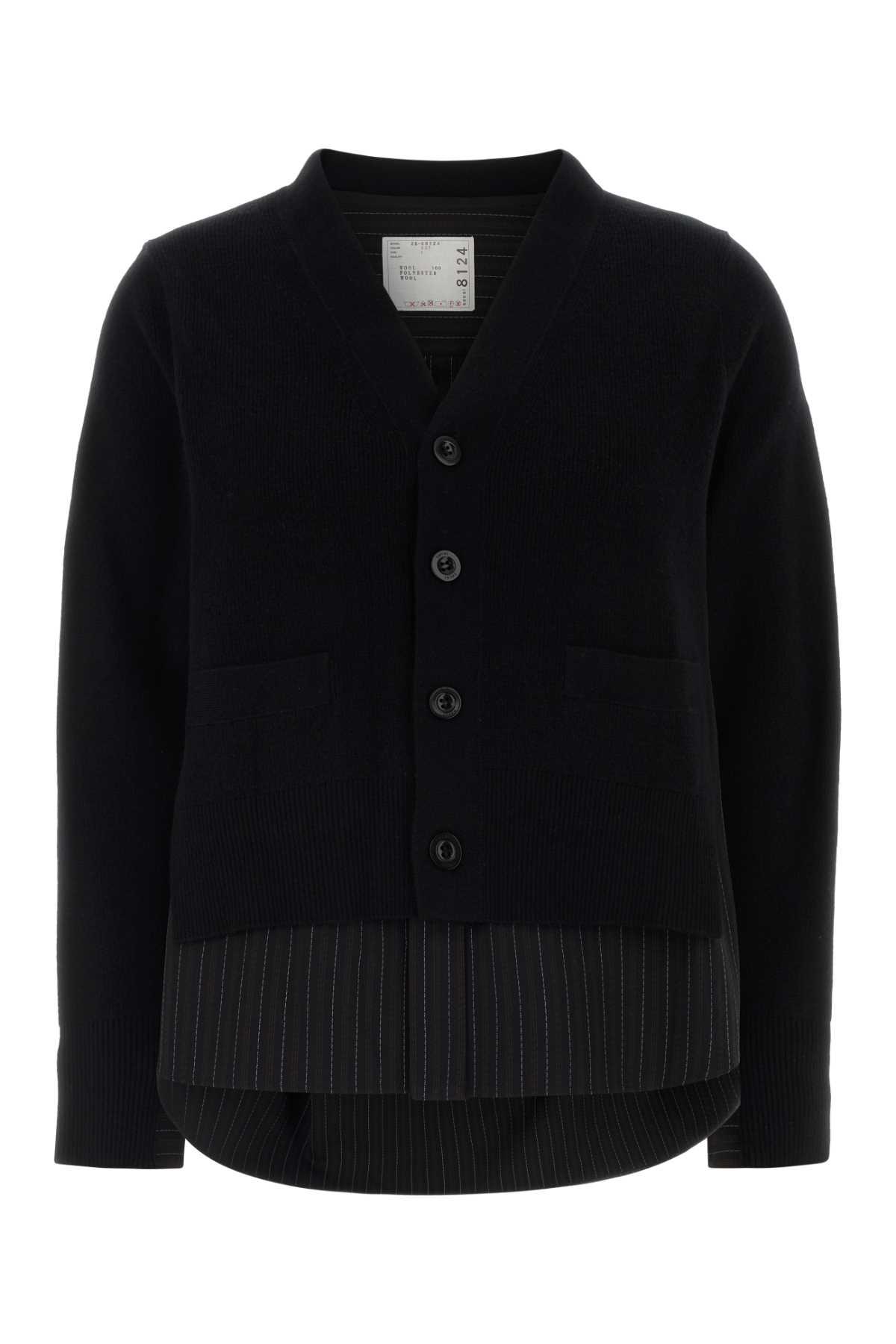 sacai black wool cardigan