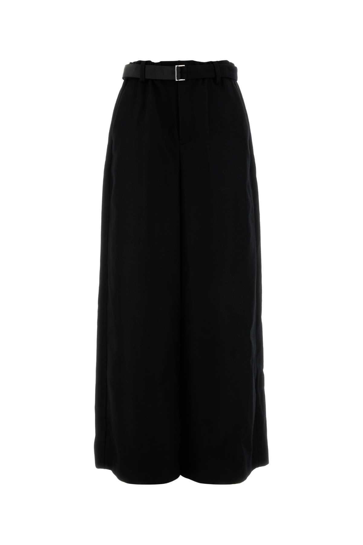 sacai black wool wide-leg pant