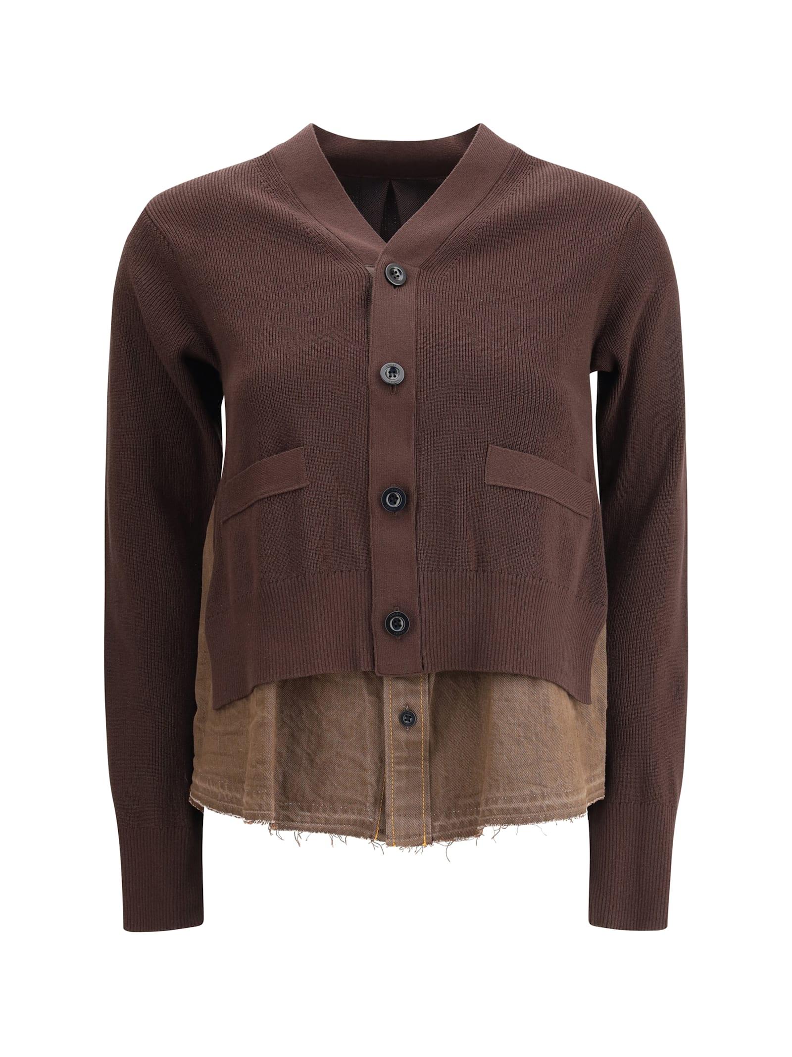 sacai cardigan with denim panel