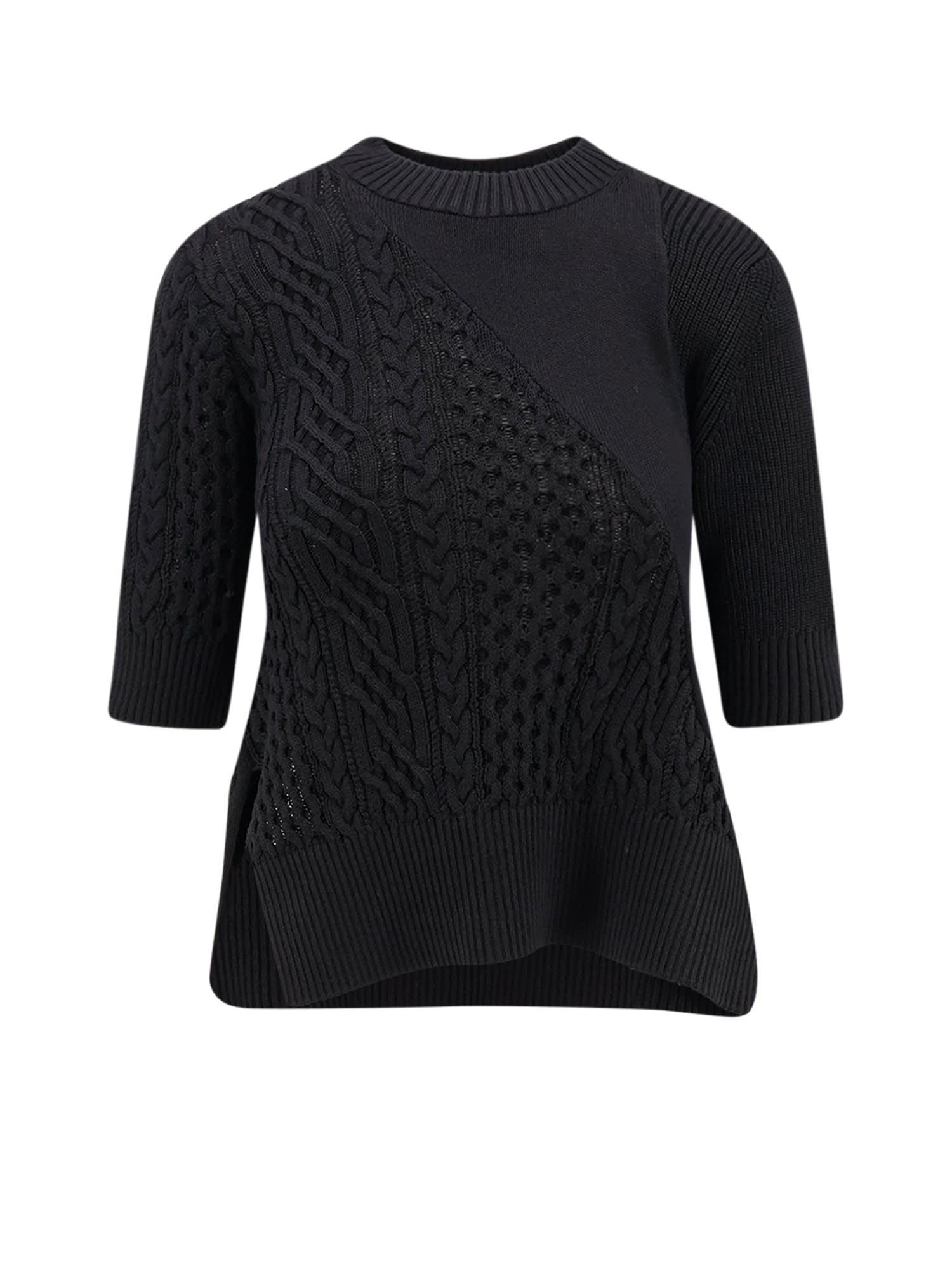 sacai cotton blend asymmetrical sweater