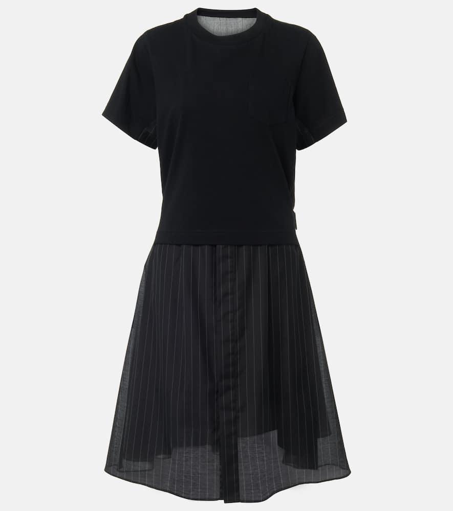 sacai cotton jersey and organza minidress