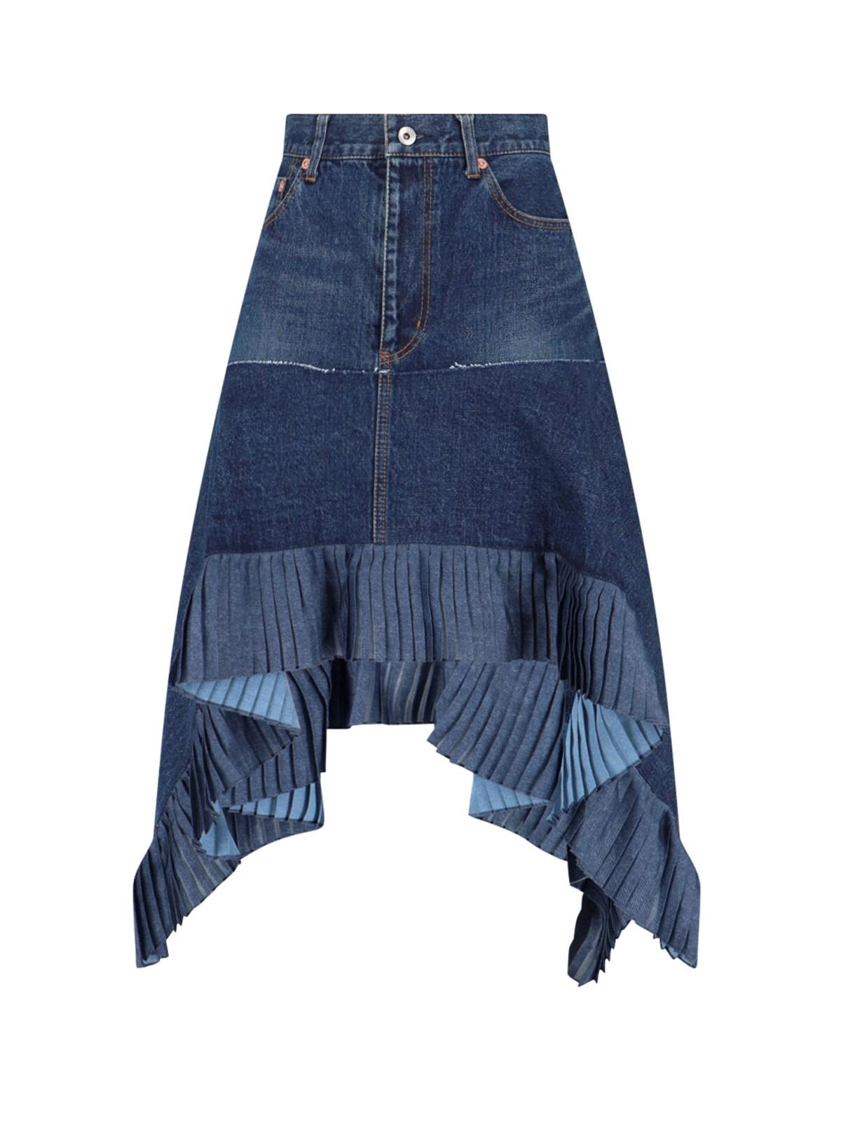 sacai denim midi skirt