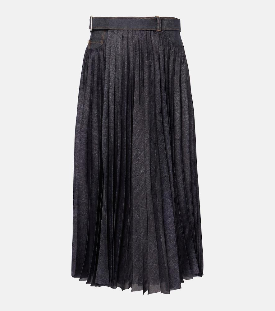 sacai denim pleated midi skirt
