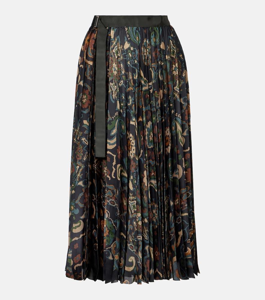 sacai floral pleated midi skirt