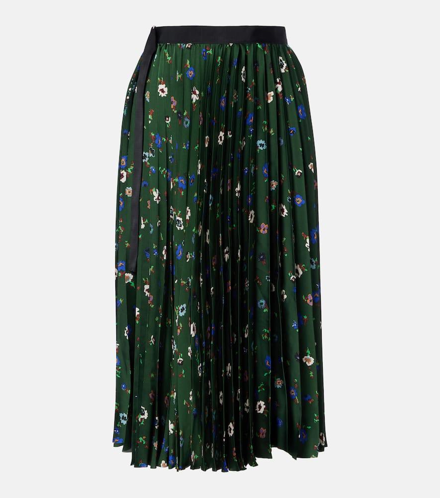 sacai floral plissé satin midi skirt