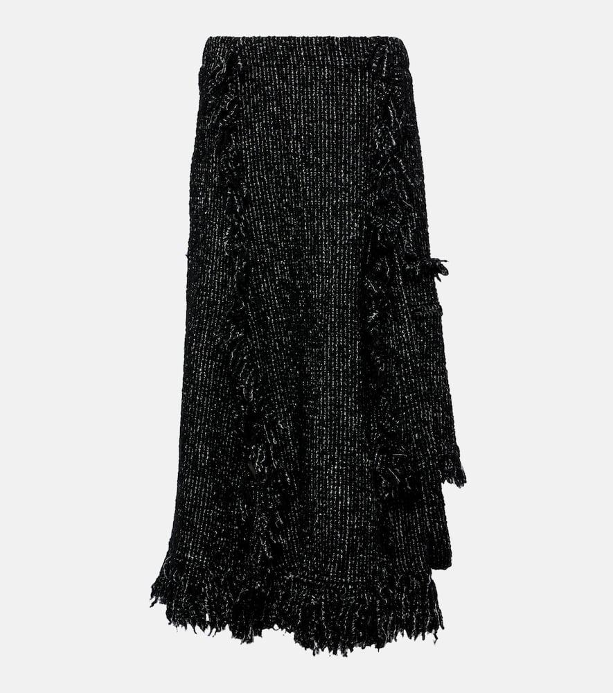 sacai fringed flared tweed midi skirt