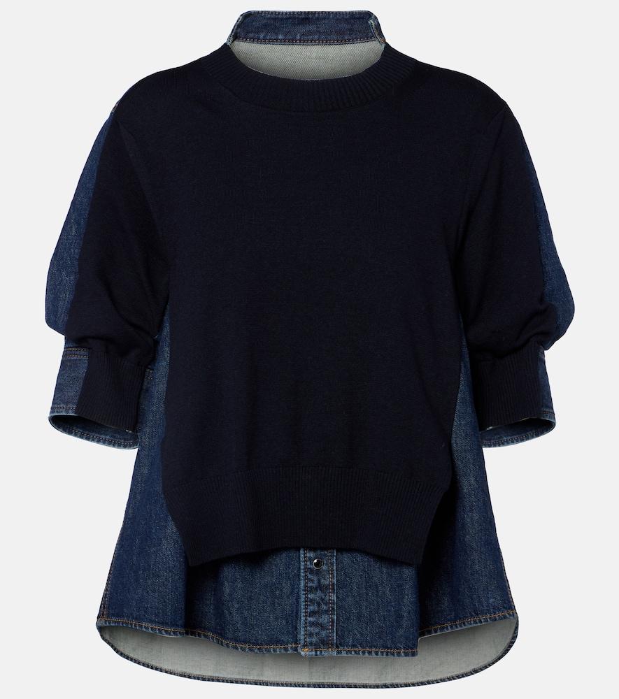 sacai layered denim shirt