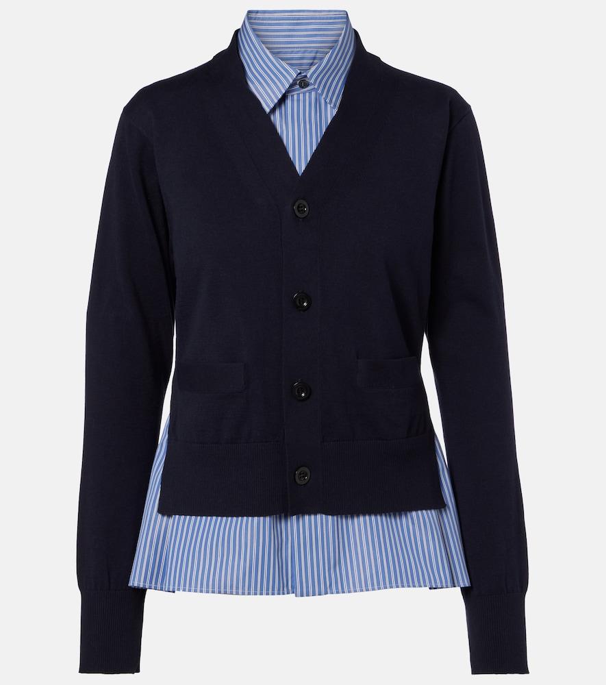 sacai layered striped cotton cardigan