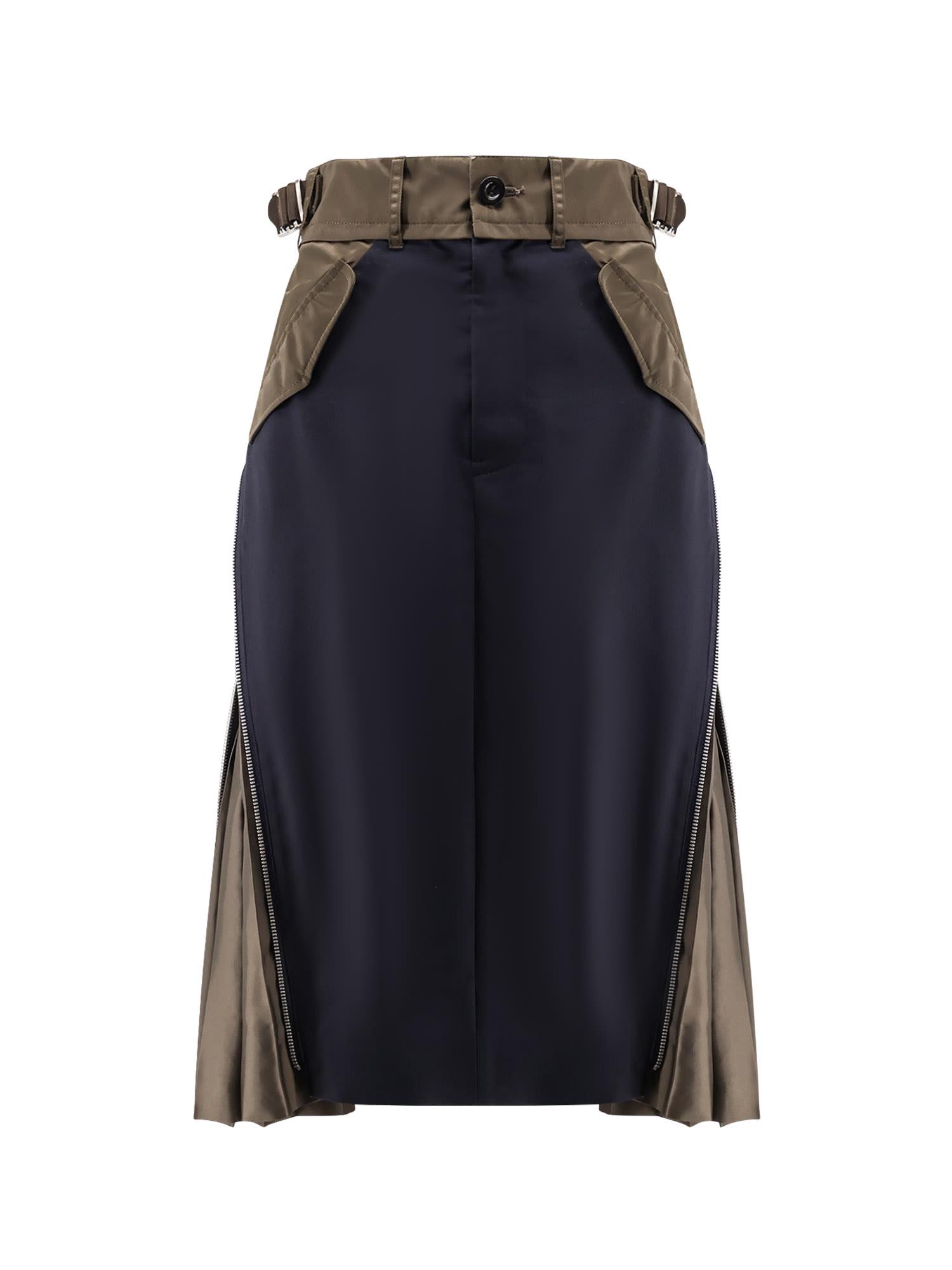 sacai nylon and wool midi skirt