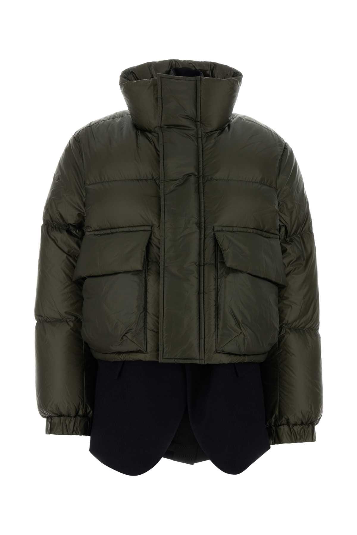 sacai olive green nylon down jacket