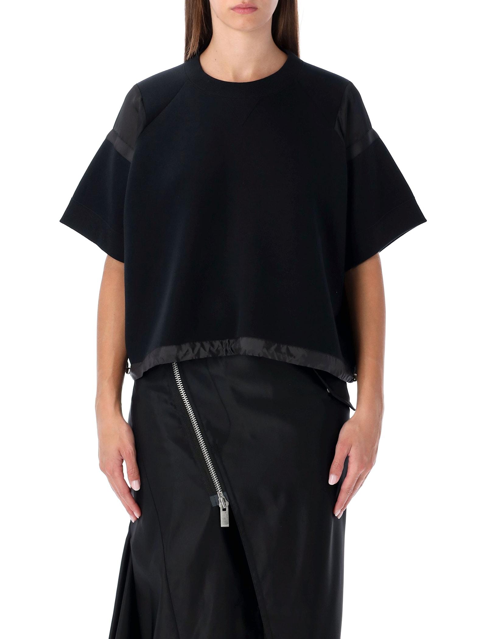 sacai oversized technical cotton t-shirt with adjustable drawstring hem