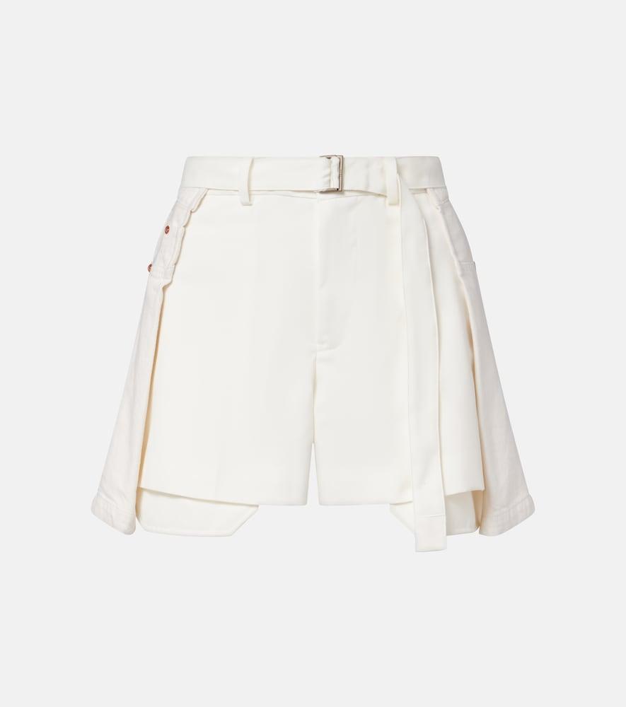 sacai paneled denim shorts