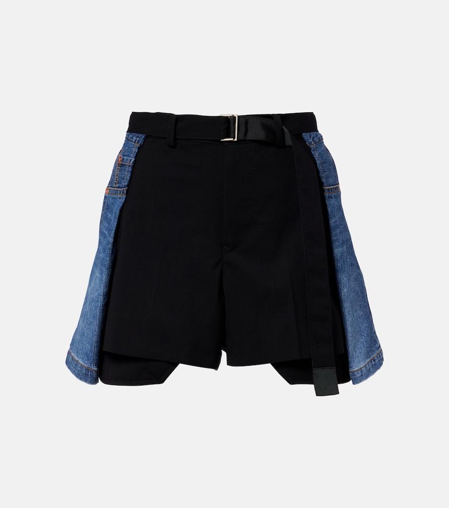 sacai paneled denim shorts