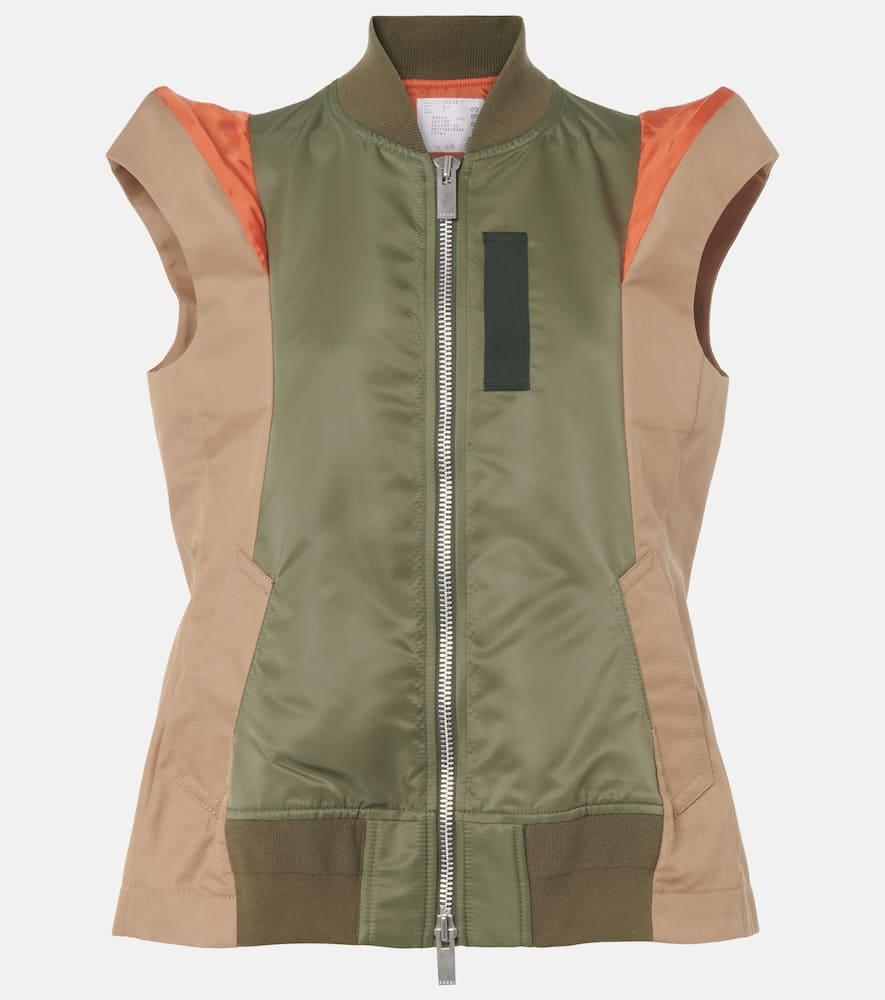 sacai paneled twill and gabardine vest