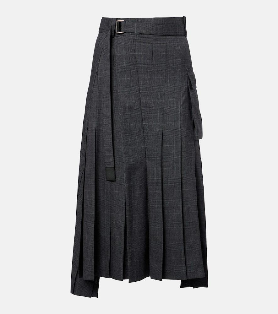sacai prince of wales check wool midi skirt