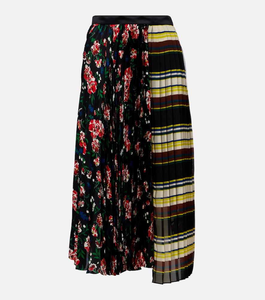 sacai printed plissé midi skirt
