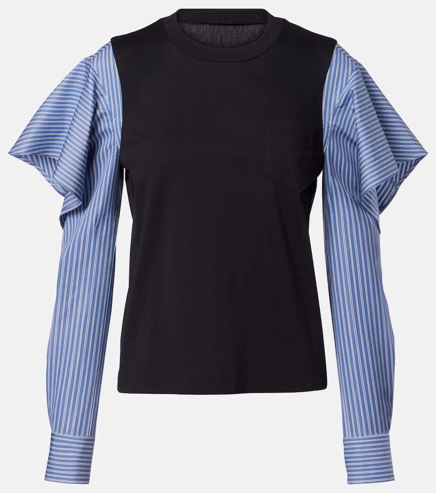 sacai striped cotton jersey and poplin shirt