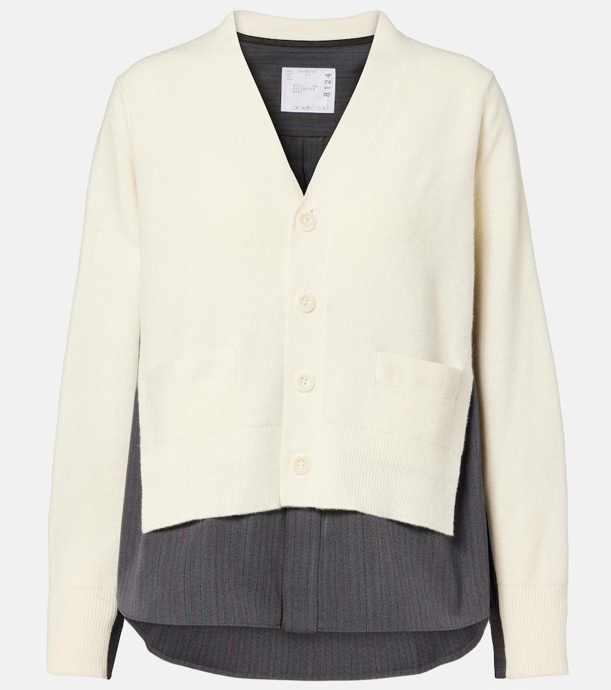 sacai striped layered wool cardigan