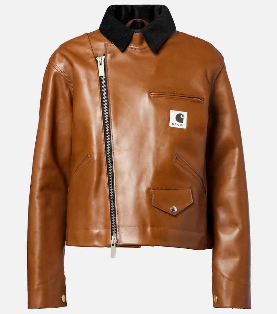 sacai x carhartt asymmetric leather jacket