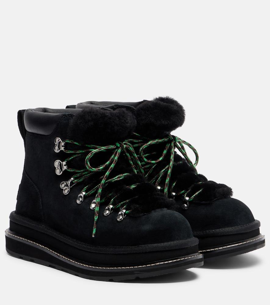 sacai x ugg suede and shearling hiking boots