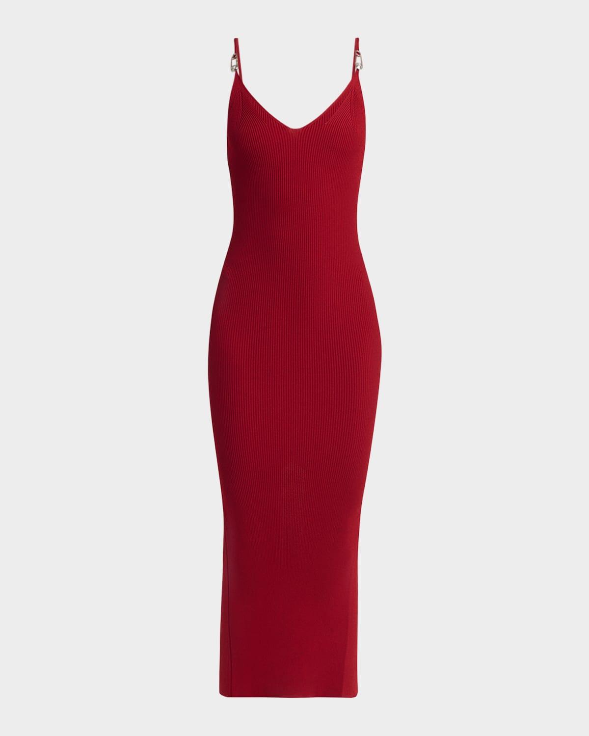 safety-pin straps rib knit midi dress