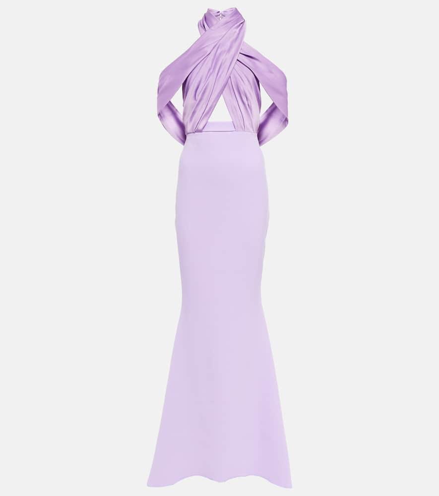 safiyaa louella crêpe and satin halterneck gown