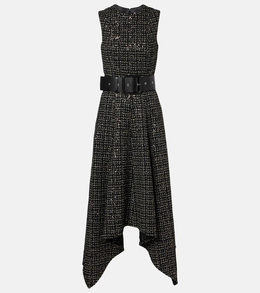 safiyaa okimi sequined tweed midi dress