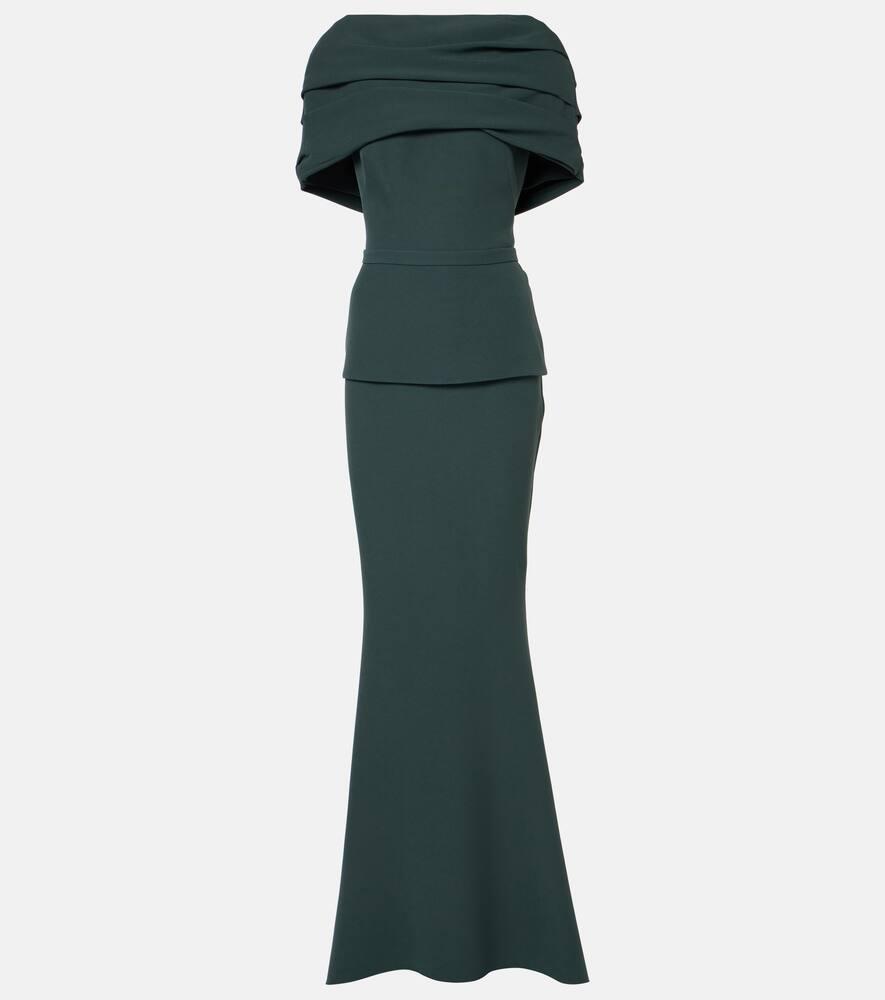 safiyaa pleated caped crêpe gown
