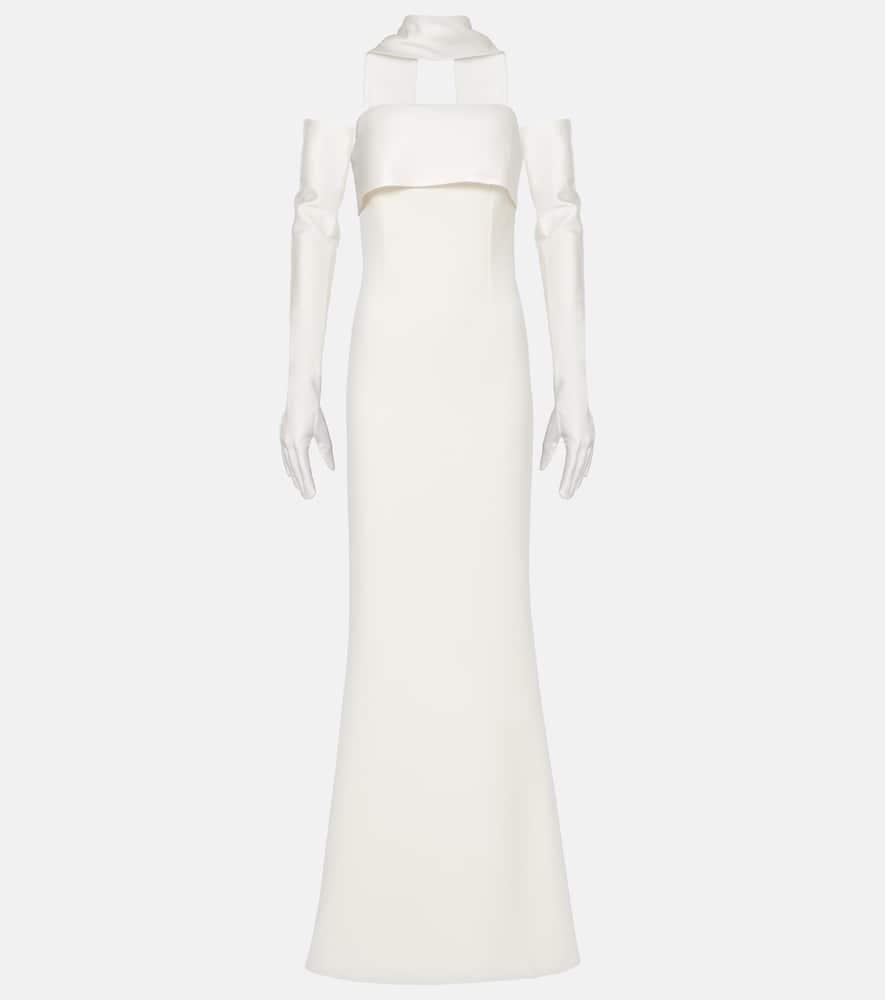 safiyaa roshana sash crêpe gown with gloves