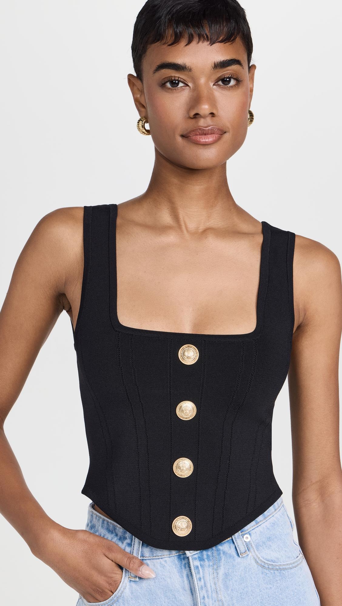 saga square neck knit corset blouse