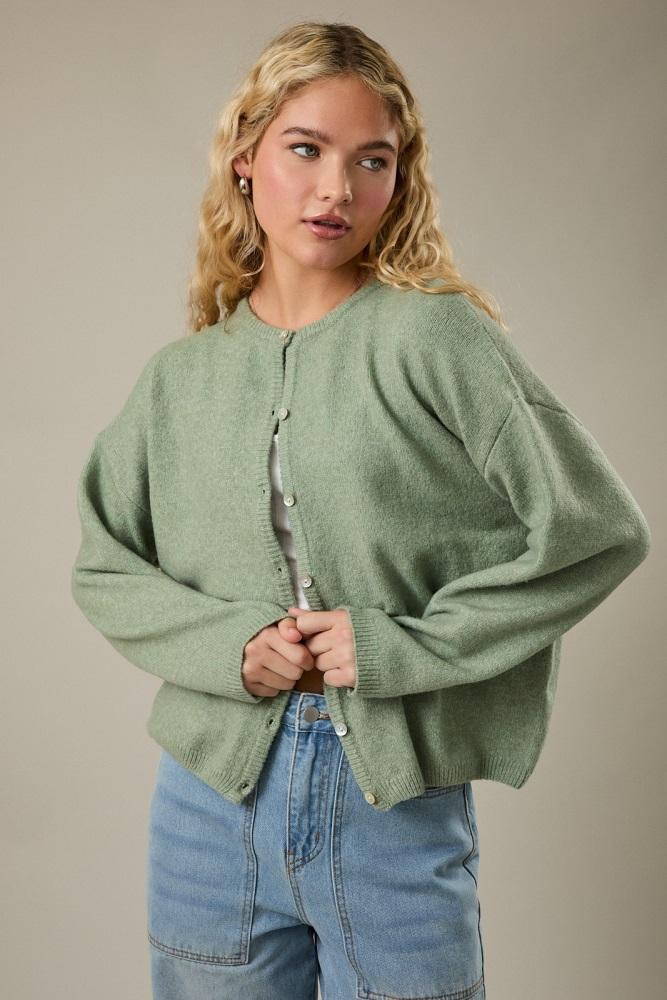 sage classic crew neck button cardigan