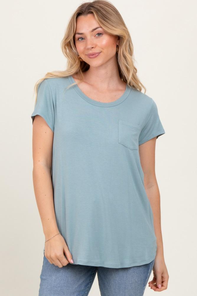 sage round neck nursing pocket t-shirt