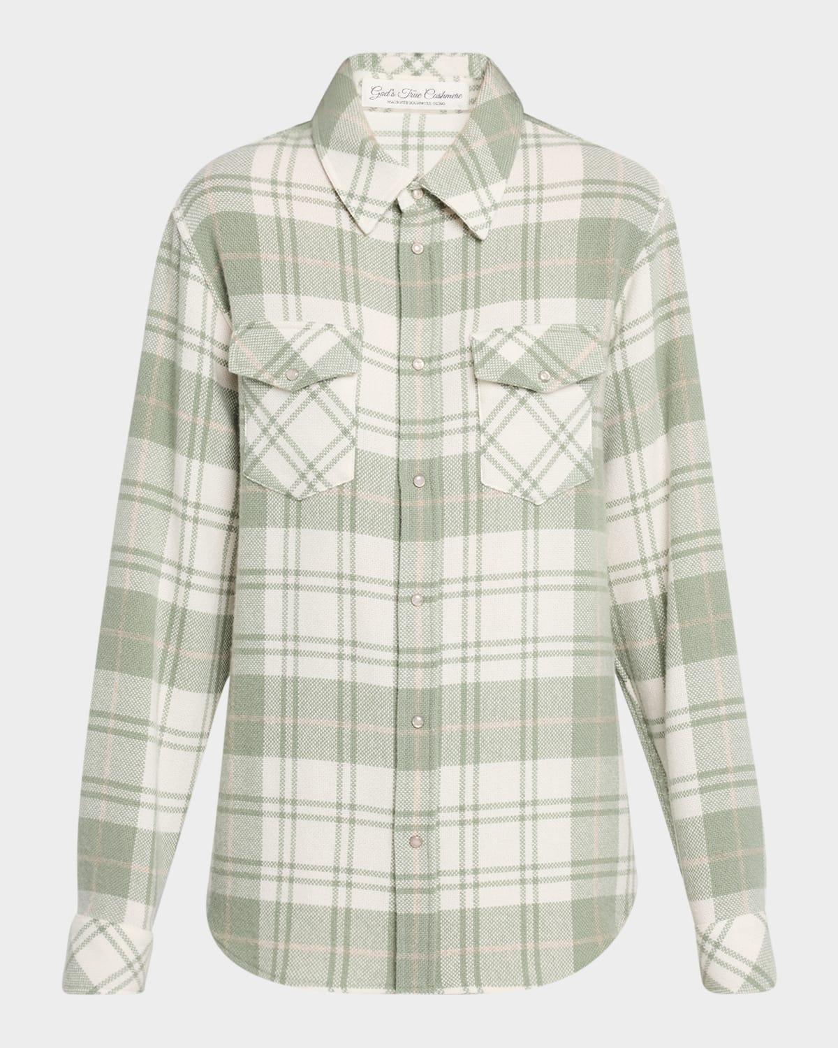sage tartan cashmere flannel shirt