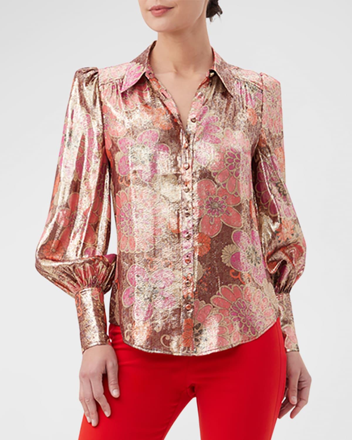 sagittarius floral-print bishop-sleeve top