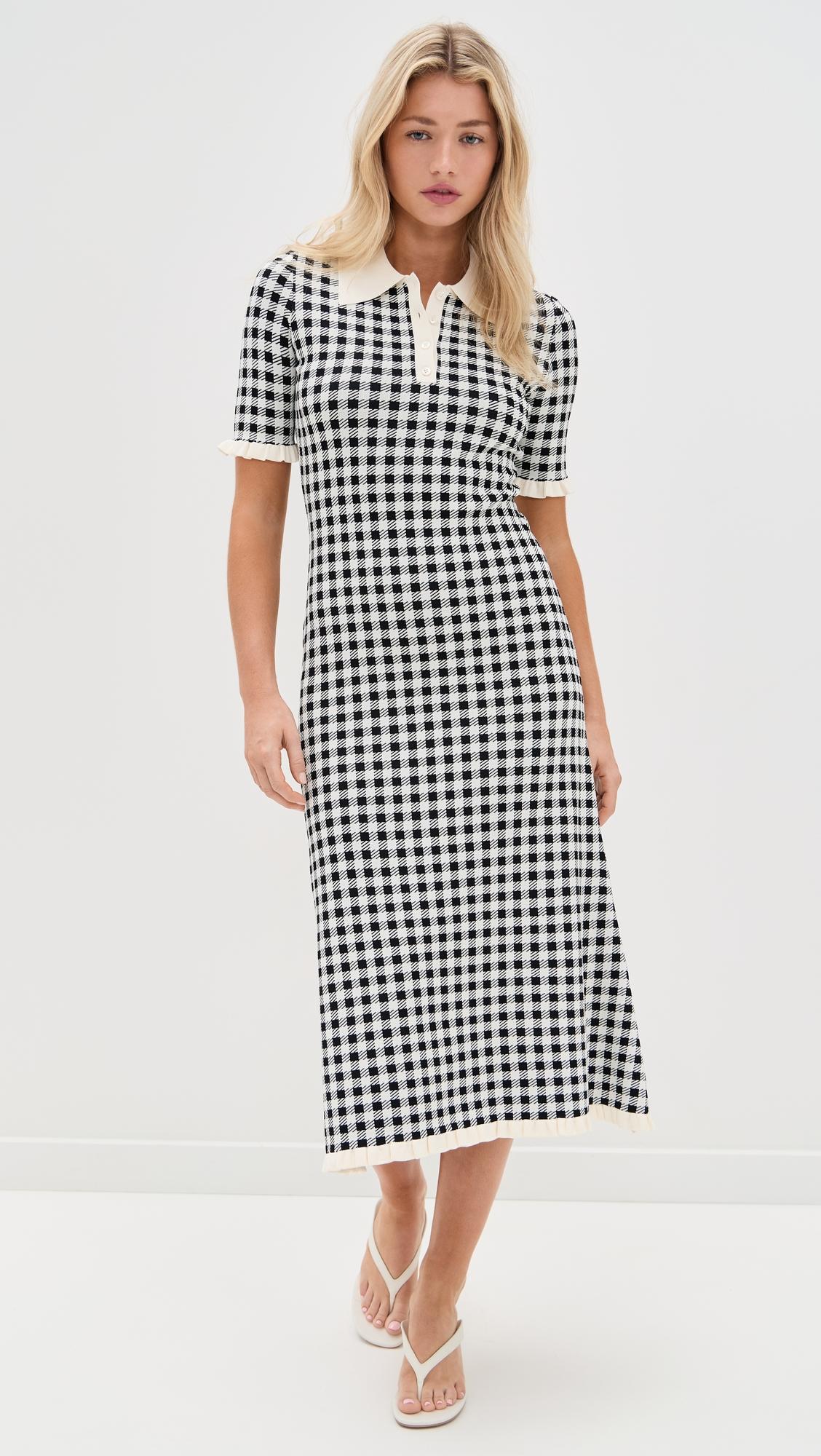 saige gingham knit midi dress