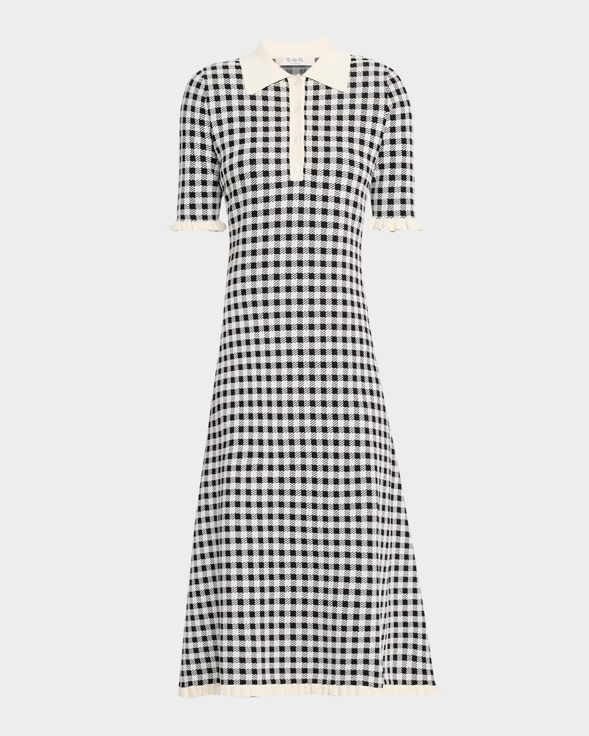saige short-sleeve knit gingham dress