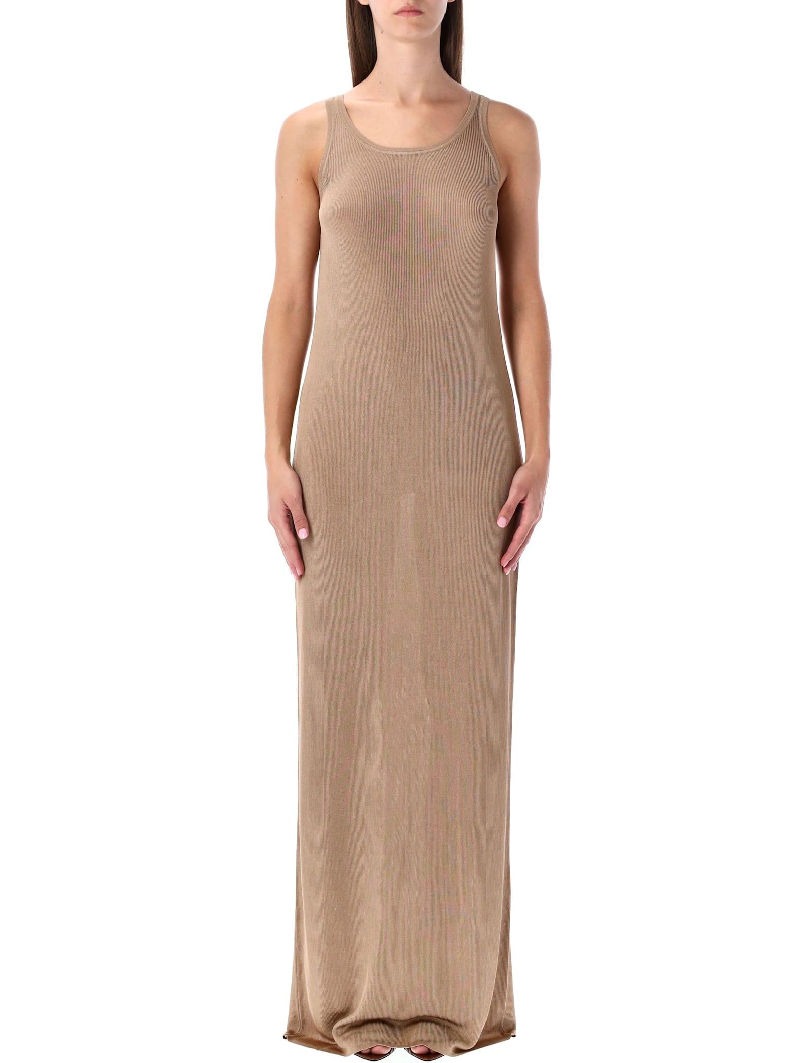 saint laurent beige rib-knit long tank dress