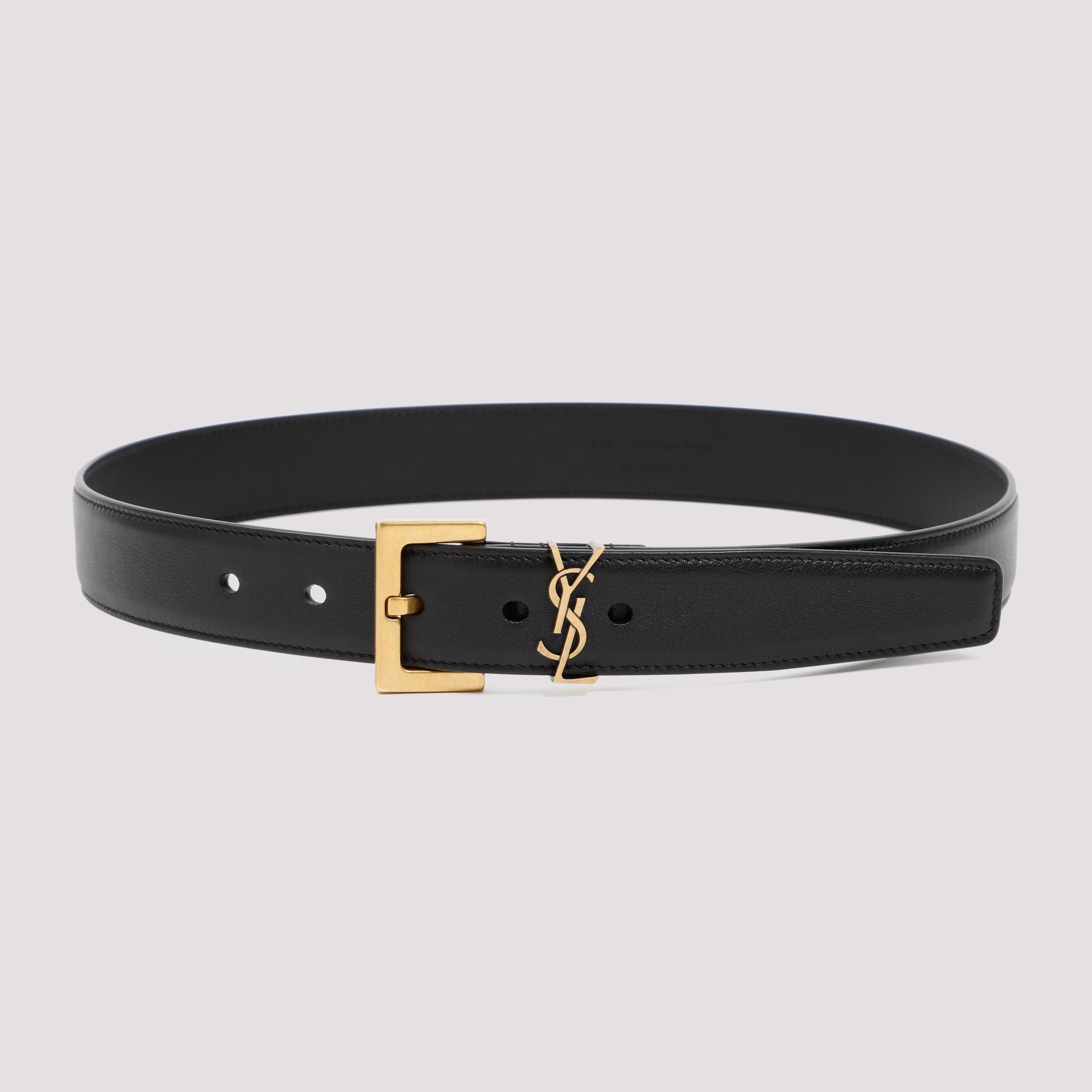 saint laurent belt with ysl monogram black leather - women