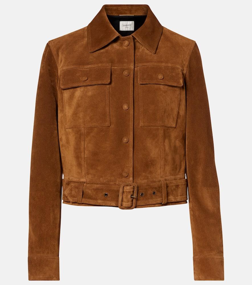 saint laurent belted cropped suede jacket