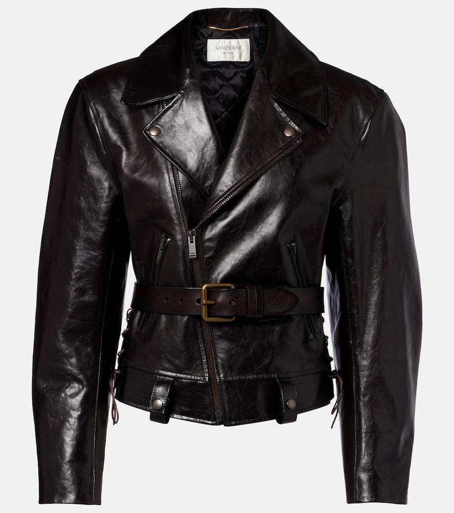 saint laurent belted leather biker jacket