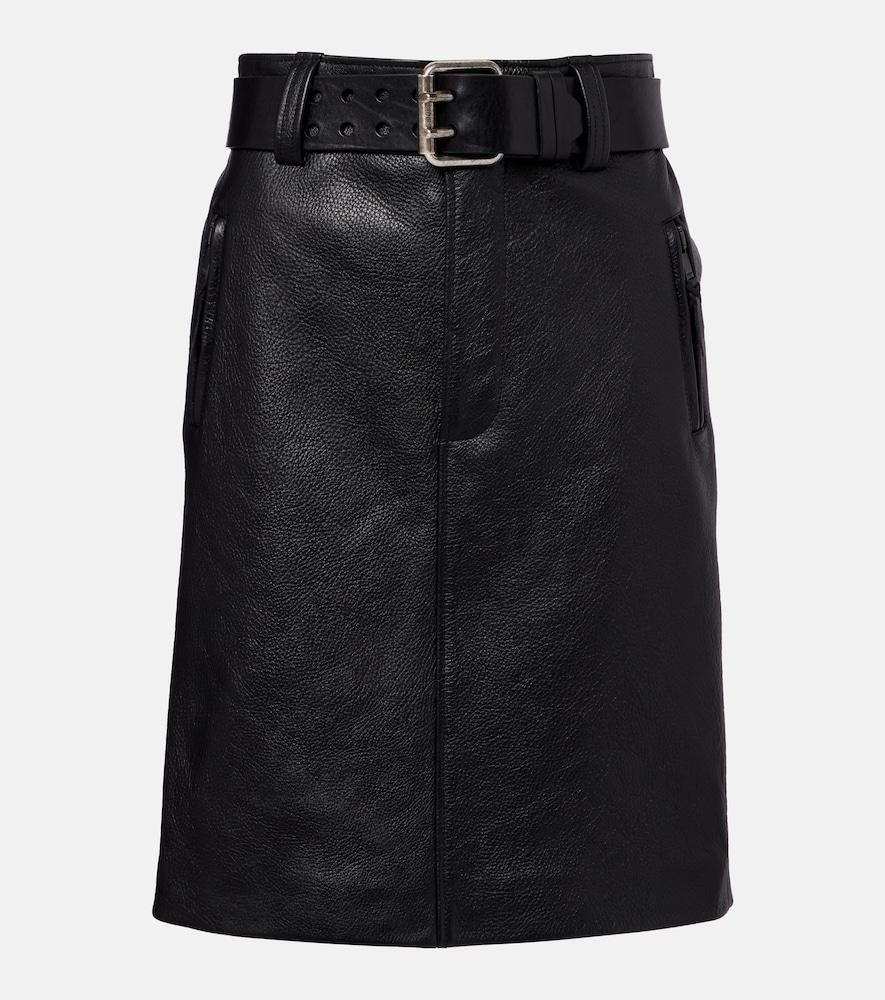 saint laurent belted leather pencil skirt