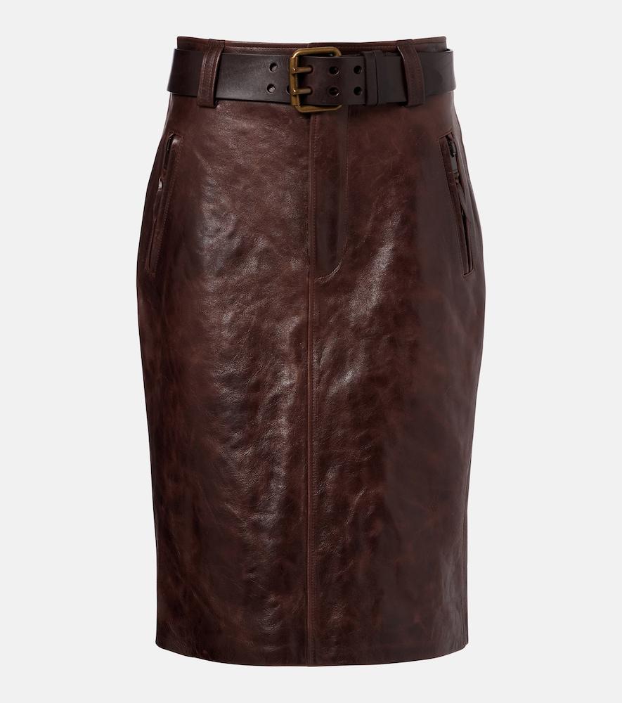 saint laurent belted leather pencil skirt