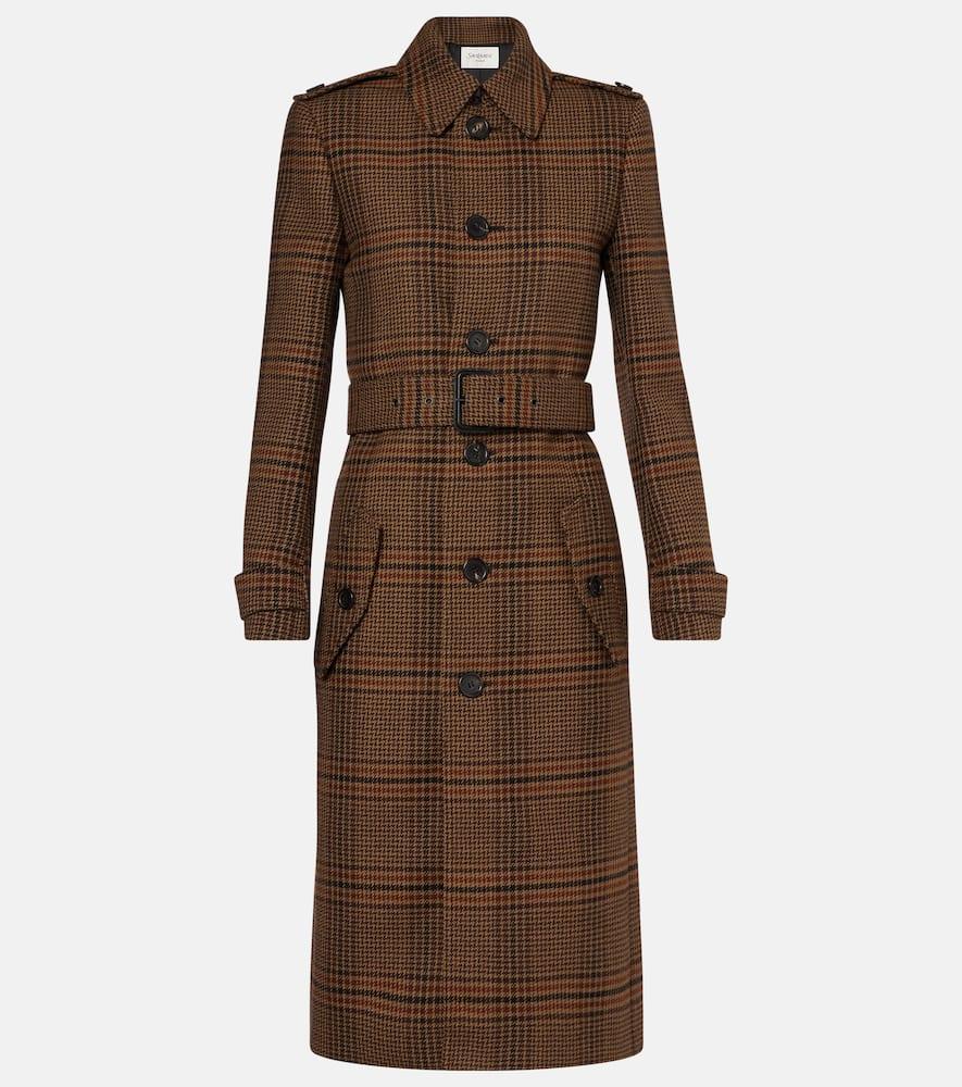 saint laurent belted prince of wales wool coat