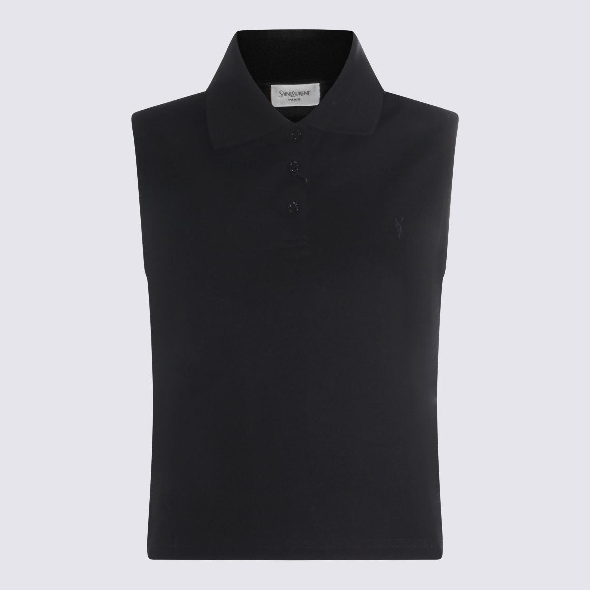 saint laurent black cotton polo shirt