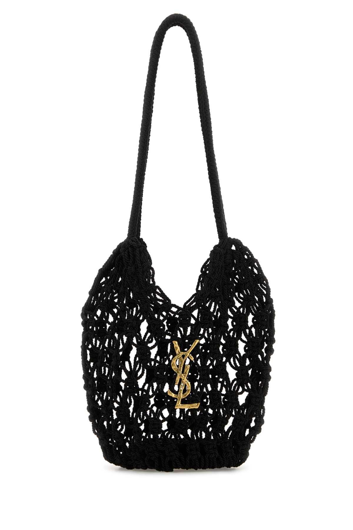saint laurent black crochet bucket bag