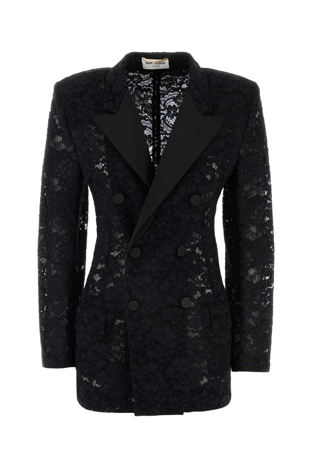 saint laurent black guipure lace blazer